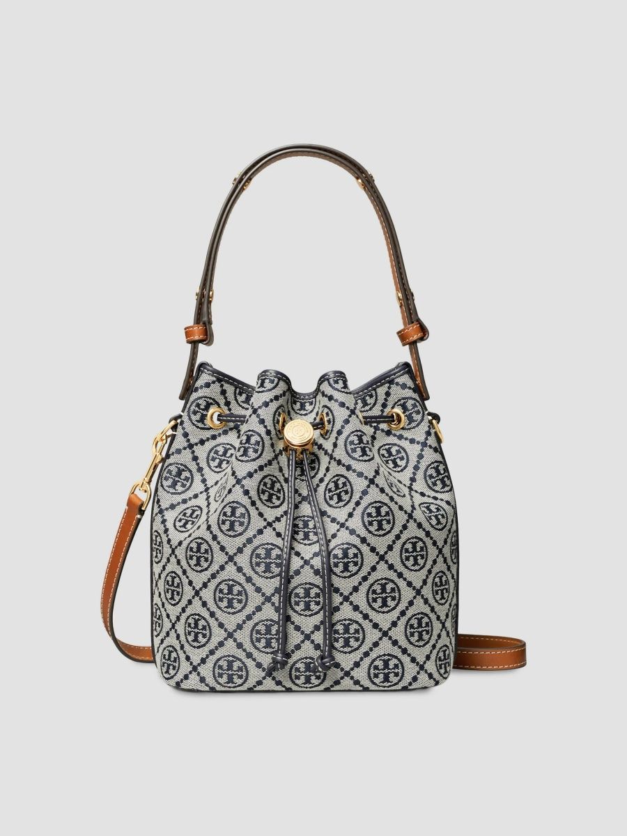 Tory Burch Women's T Monogram Canvas Bucket Bag - Tory Navy