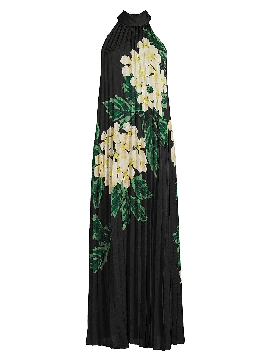 Women's Lester Floral Pleated Maxi Dress - Black Multi - Size Large