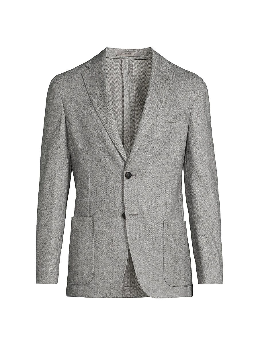 Men's Silk-Cashmere Sport Jacket - Gray Herringbone - Size 46