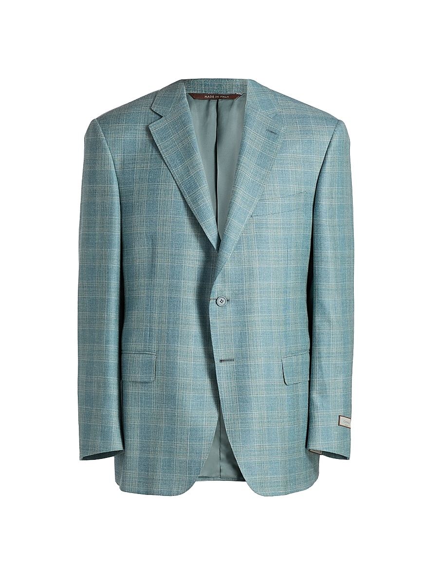 Men's Siena Textured Plaid Wool Sport Coat - Green - Size 40