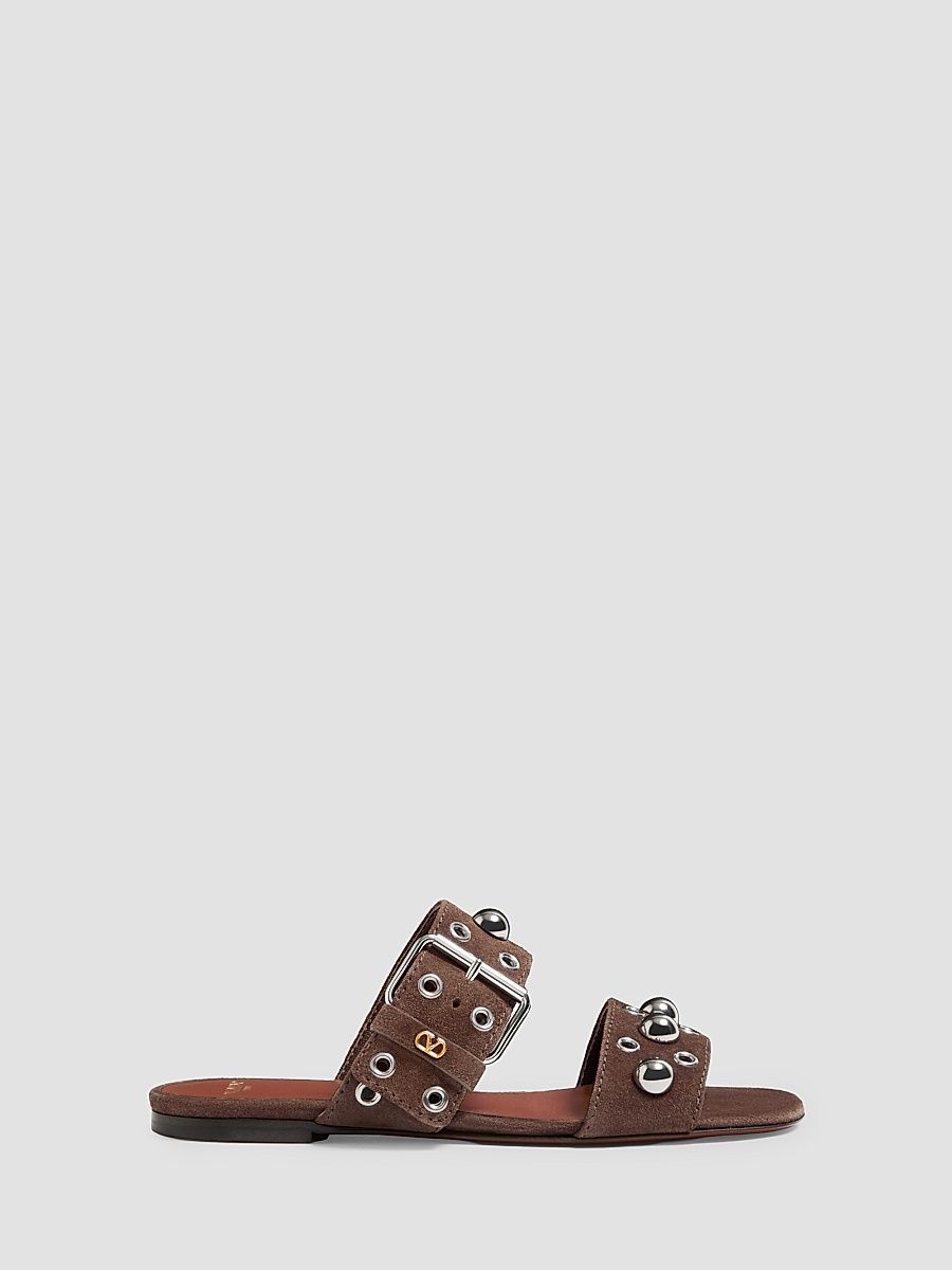 Women's Nellcôte Crust Leather Slide Sandals - Brown - Size 5.5