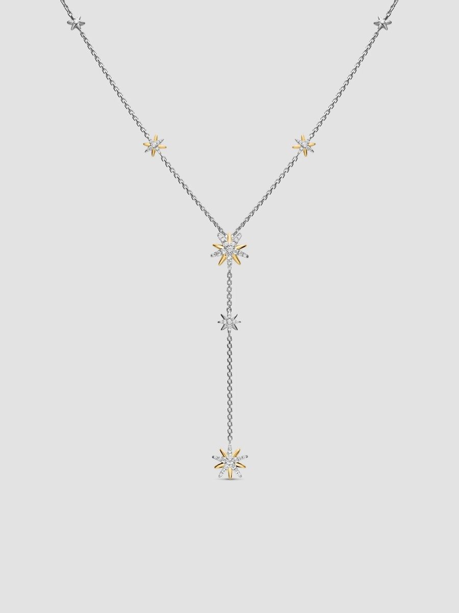 David Yurman Women's Starburst Y Necklace in Sterling Silver with 18K Yellow Gold and Diamonds, 76.7MM - Silver - Size 18