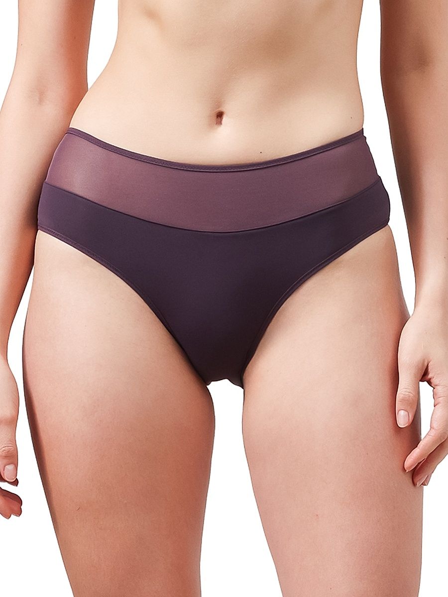Women's Sheer Opaque Hipster Brief - Aubergine - Size XS