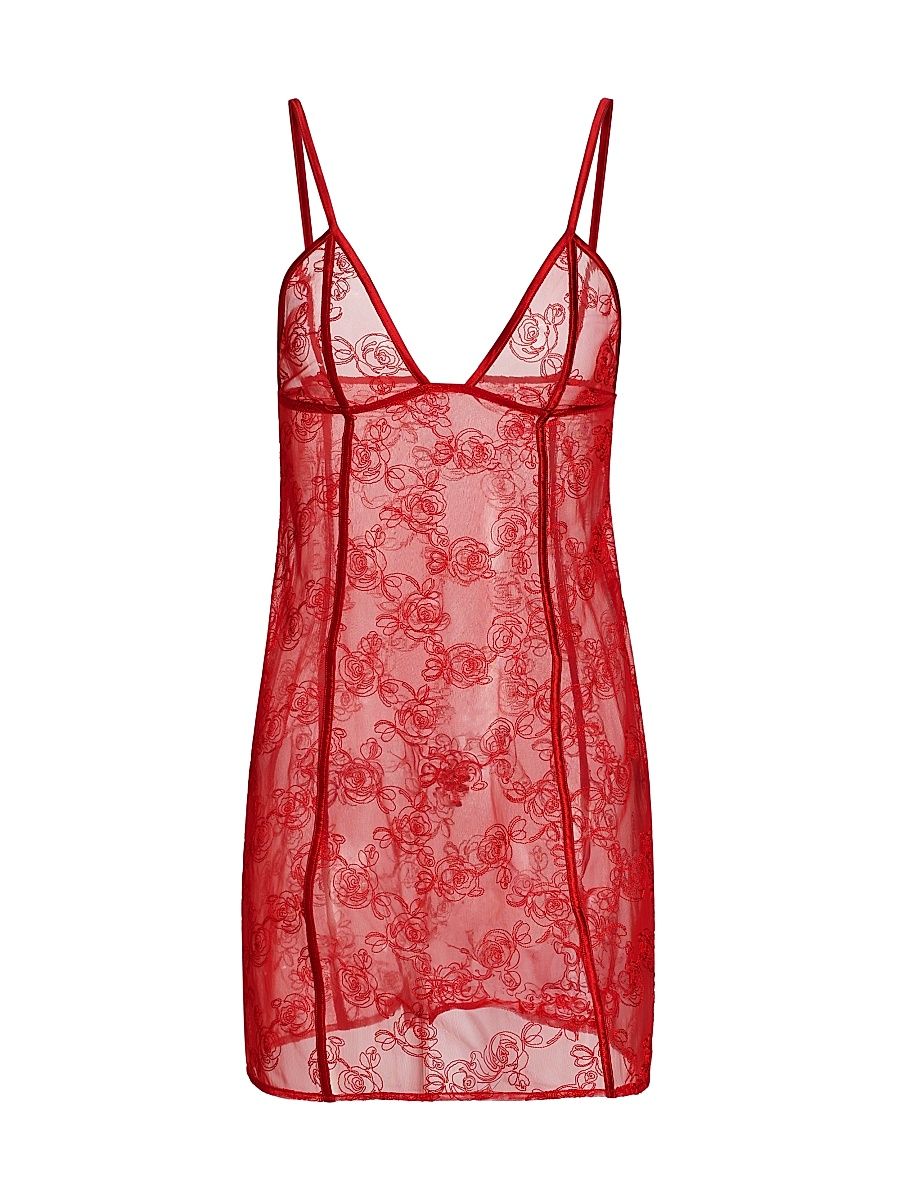 Women's La Rose Seamed Lace Slipdress - Red - Size XS