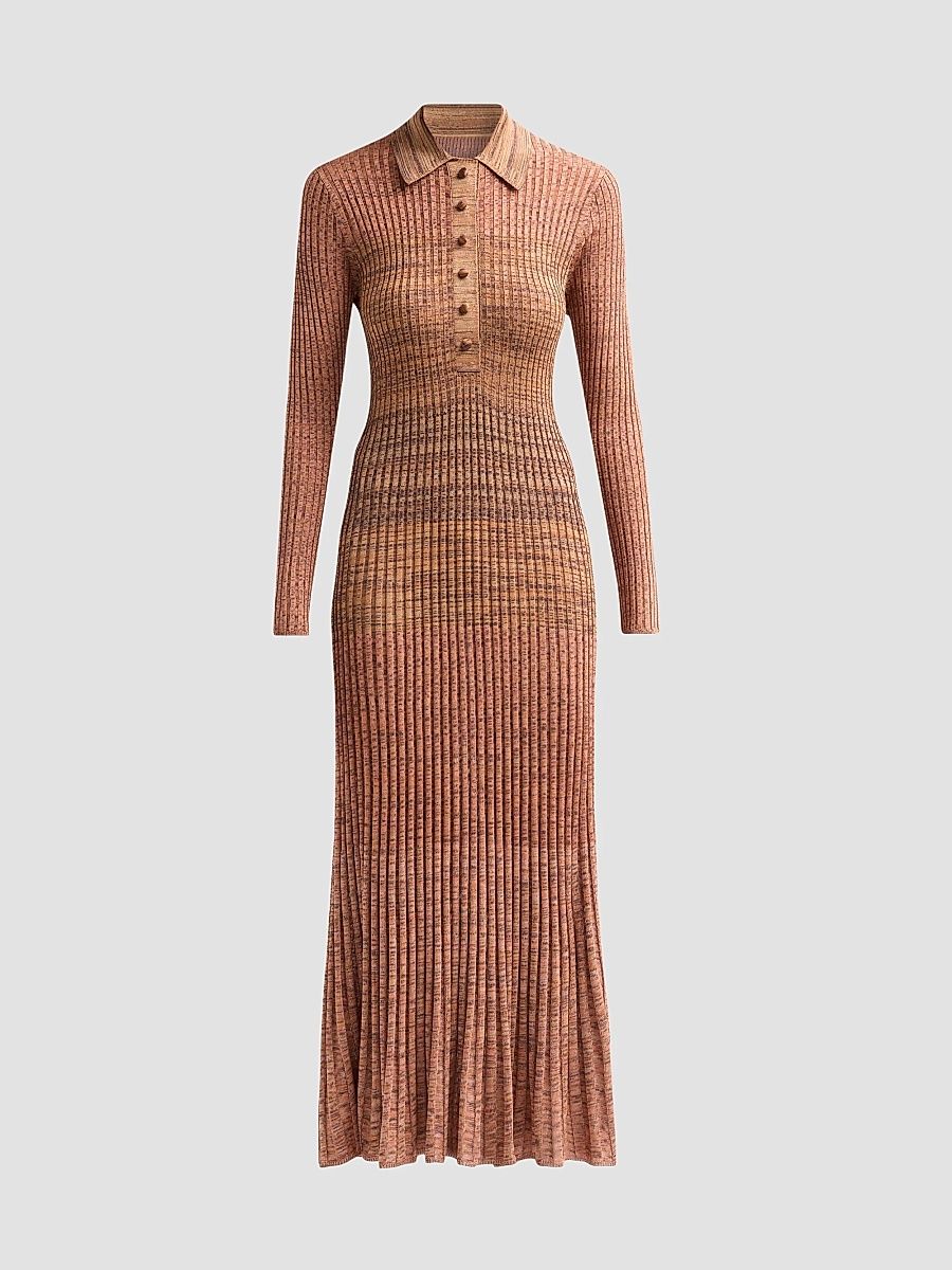 Women's Mouline Rib-Knit Polo Midi Dress - Chocolate - Size 10
