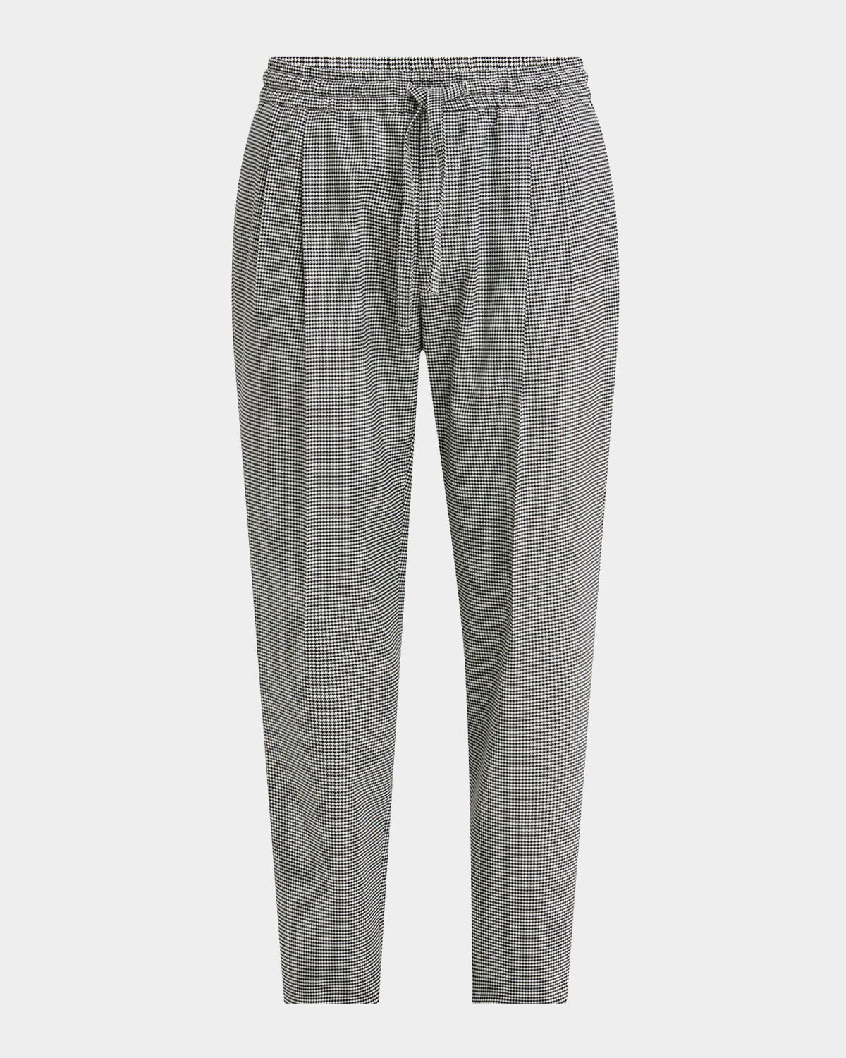 Men & apos;s Micro-Houndstooth Pleated Drawstring Pants