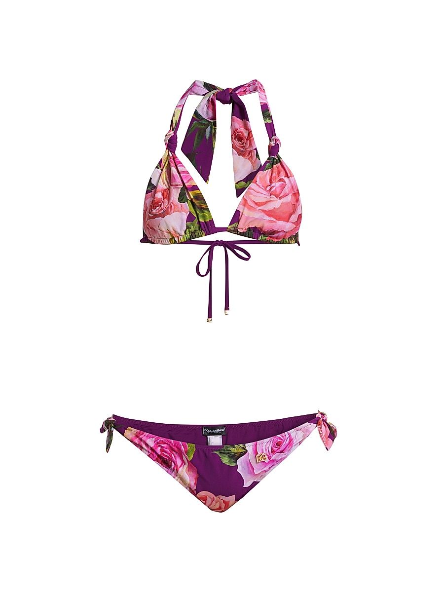 Women's Floral Sliding Triangle Bikini set - Rose Rosa Viola - Size XL