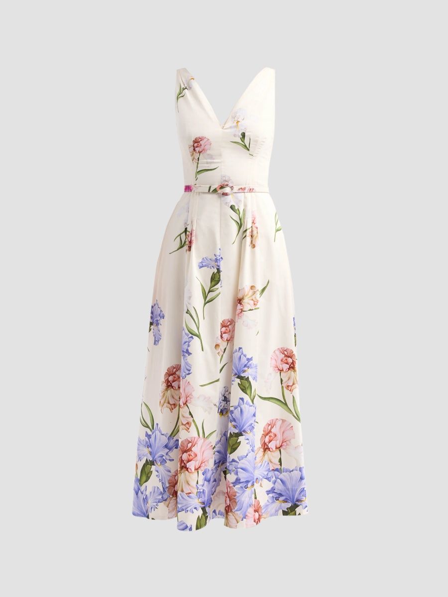 Oscar de la Renta Women's Iris Dégradé Poplin Midi Dress - Ivory Multi - Size 14
