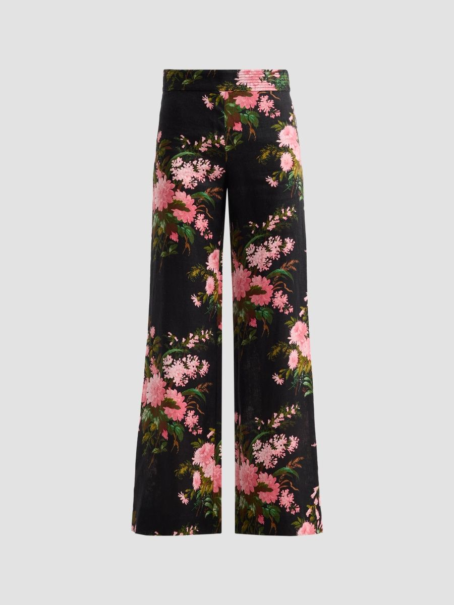 Cara Cara Women's Josephine Floral Linen Mid-Rise Flared Pants - Kiera Flora Black - Size 14