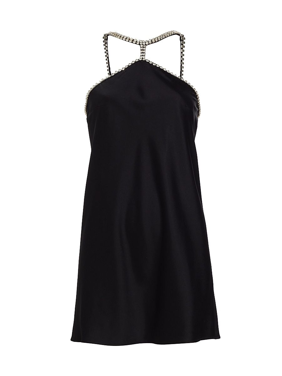 Women's Embellished Satin Halter Dress - Black - Size XL