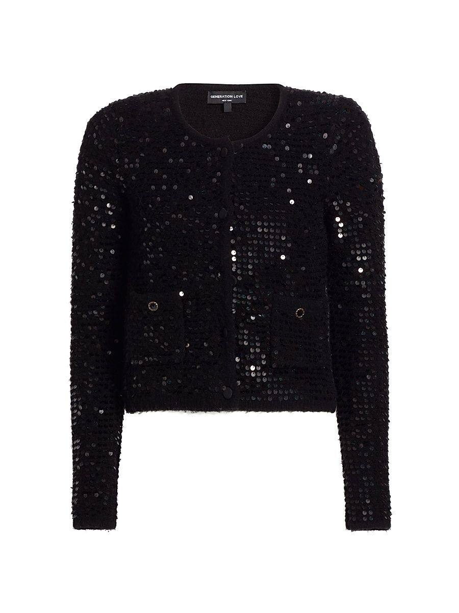 Women's Jonas Sequin-Embellished Cardigan - Black - Size Small