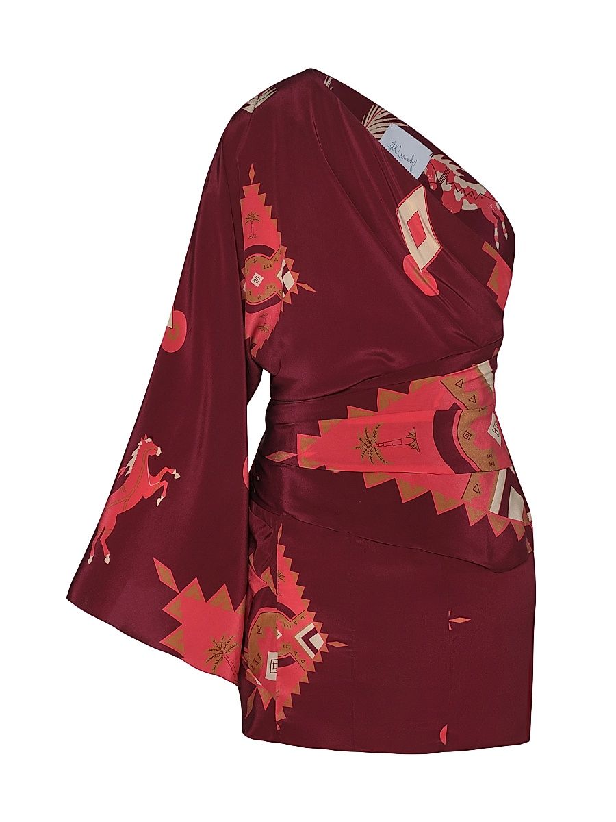 Women's Micaela Hidden Oasis Geometric Silk One-Shoulder Minidress - Wine Pink Camel - Size 4