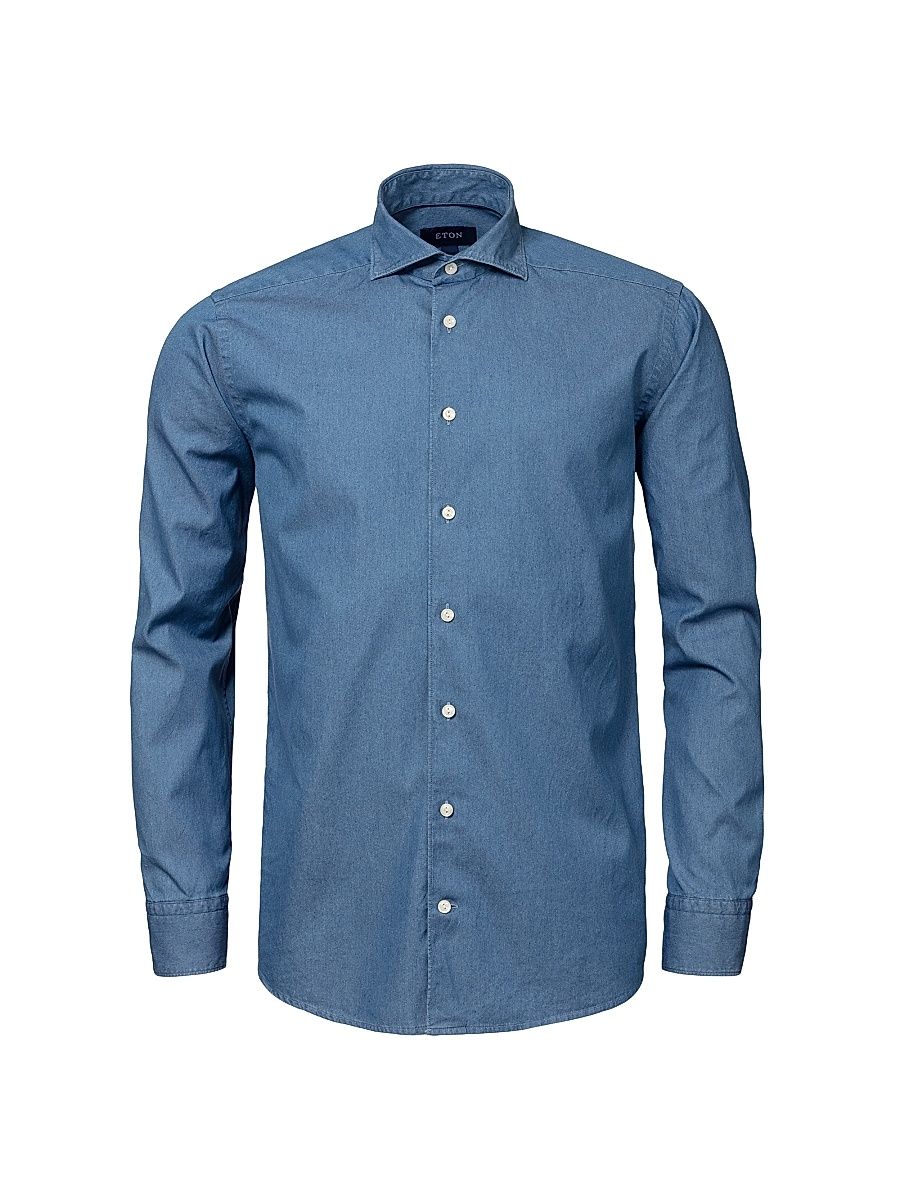 Men's Contemporary-Fit Chambray Soft Casual Shirt - Blue - Size 17