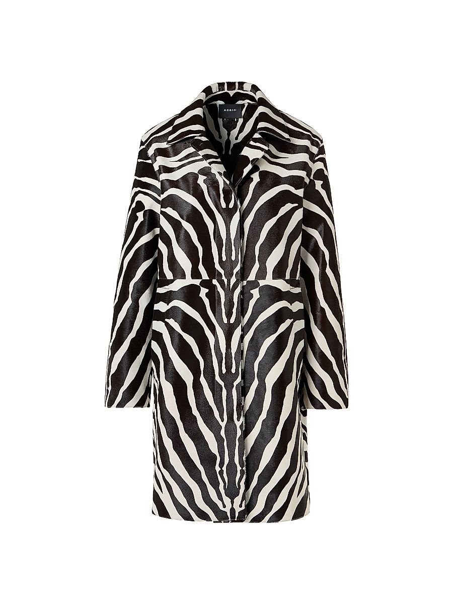 Women's Laron Zebra-Print Leather Coat - Ecru Black - Size 10