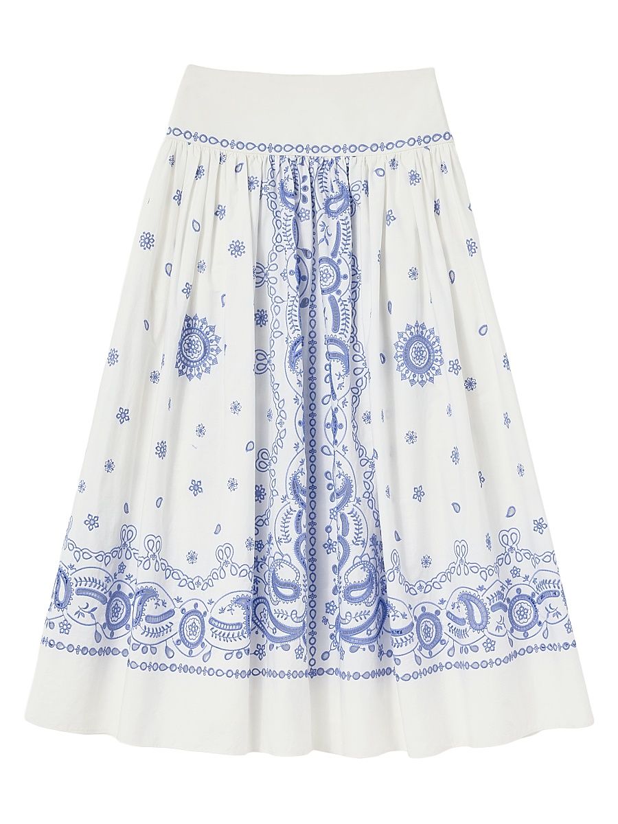 Women's Bandana Embroidered Midi Skirt - White - Size 12