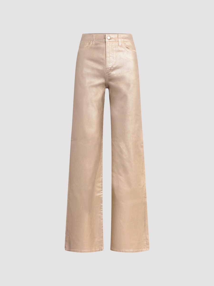 Joe's Jeans Women's Mia Foiled Cotton High-Rise Wide-Leg Jeans - Champagne Foil - Size 24