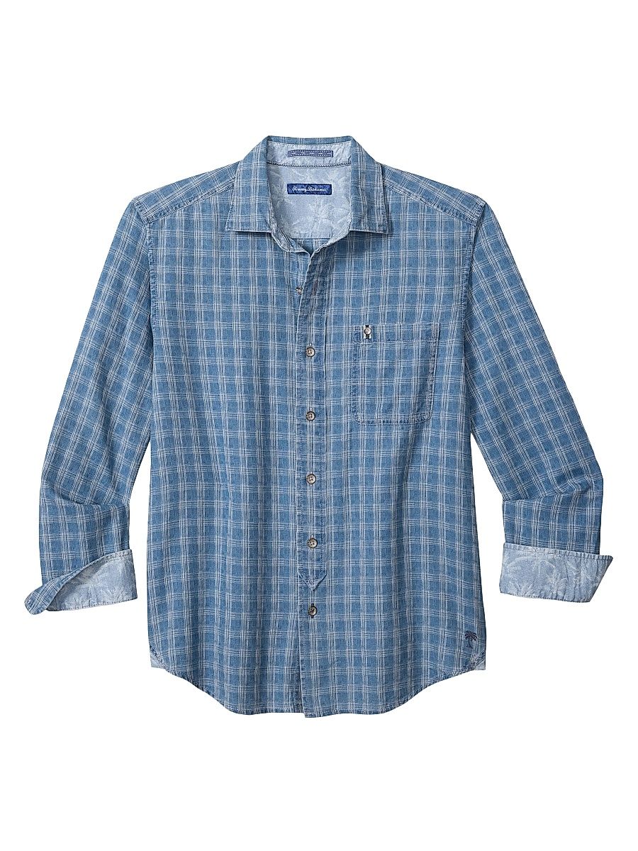 Men's Lopez Island Check Shirt - Light Indigo - Size Large