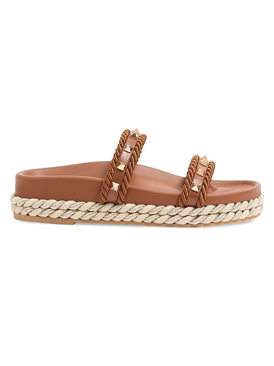 Women's Rockstud Slide 20MM Sandals in Calfskin - Tobacco - Size 12