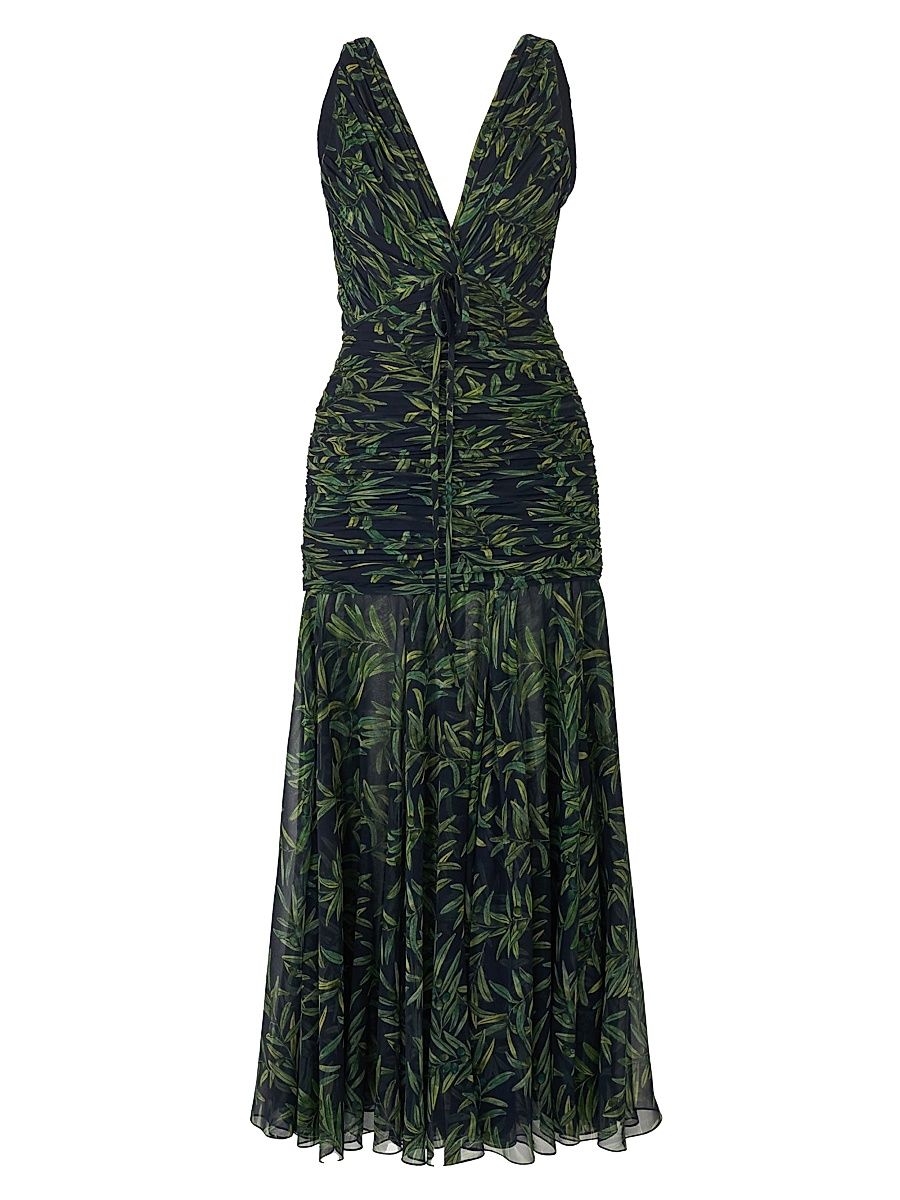 Women's Gathered V-Neck Midi-Dress - Midnight Multi - Size 8