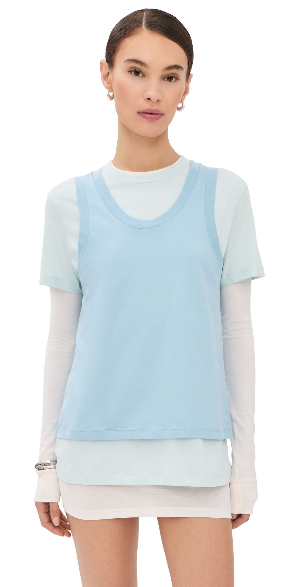WARDROBE. NYC Layered Tee Mini Dress Dove/Vapor/Powder L