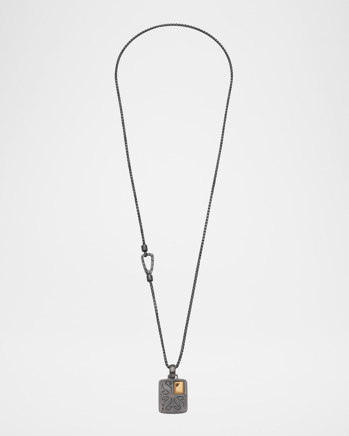 Men & apos;s Oxidized Silver and 18K Yellow Gold Pendant Necklace with Black Diamond