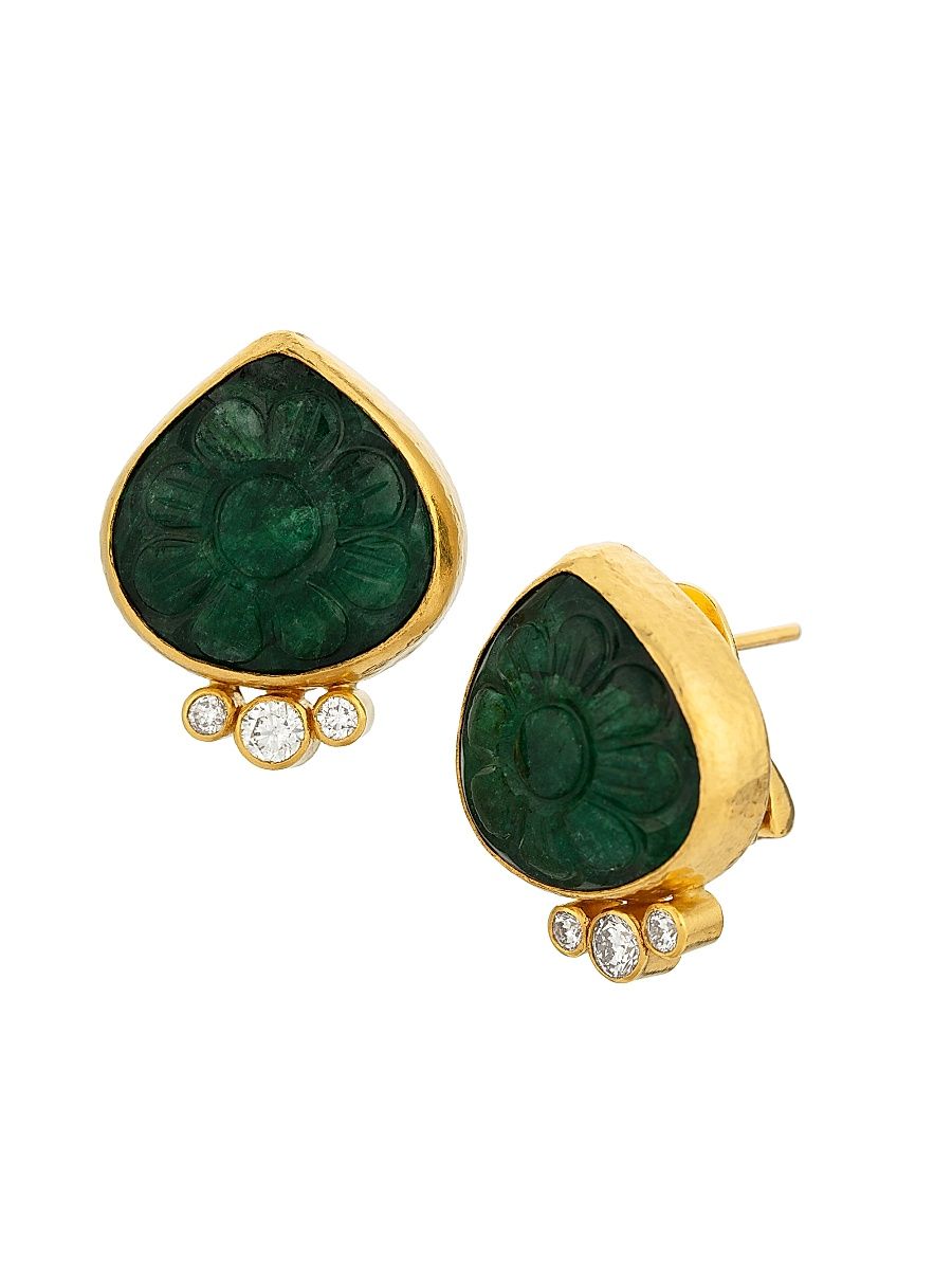 Women's Rune 24K Yellow Gold, Emerald & 0.49 TCW Diamond Drop Earrings - Yellow Gold