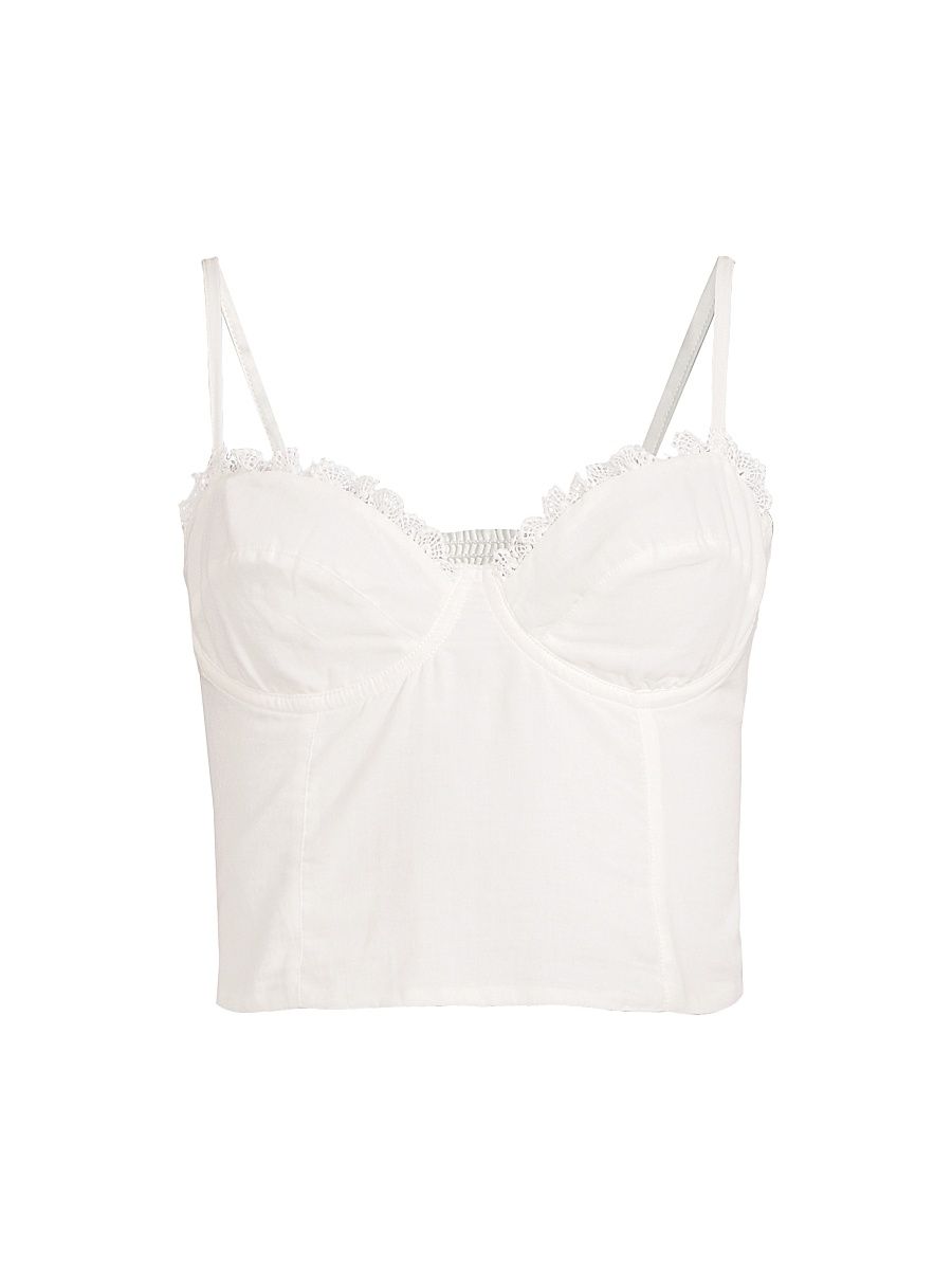Women's Josie Cotton & Lace Camisole - White - Size Large