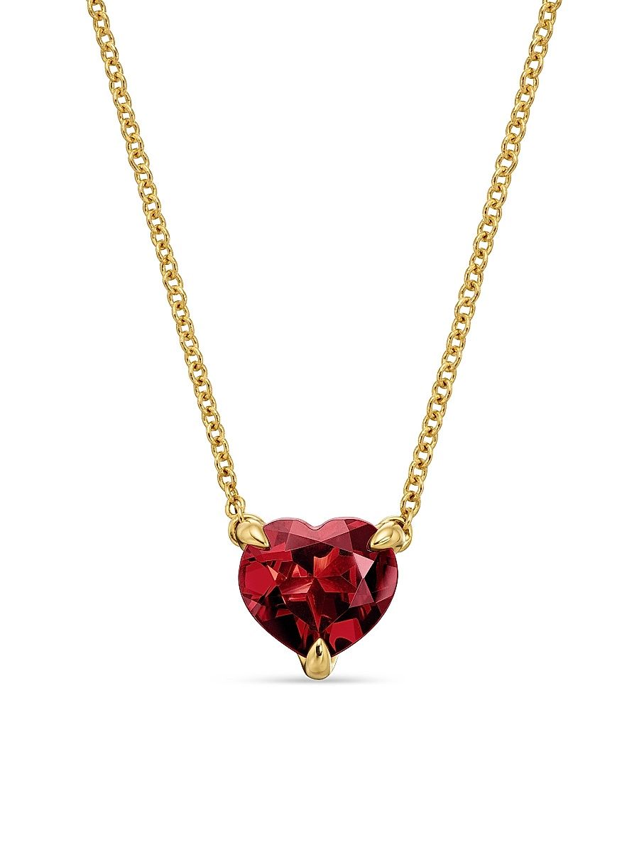 Women's Chatelaine Heart Pendant Necklace in 18K Yellow Gold with Garnet, 8mm - Garnet - Size 18