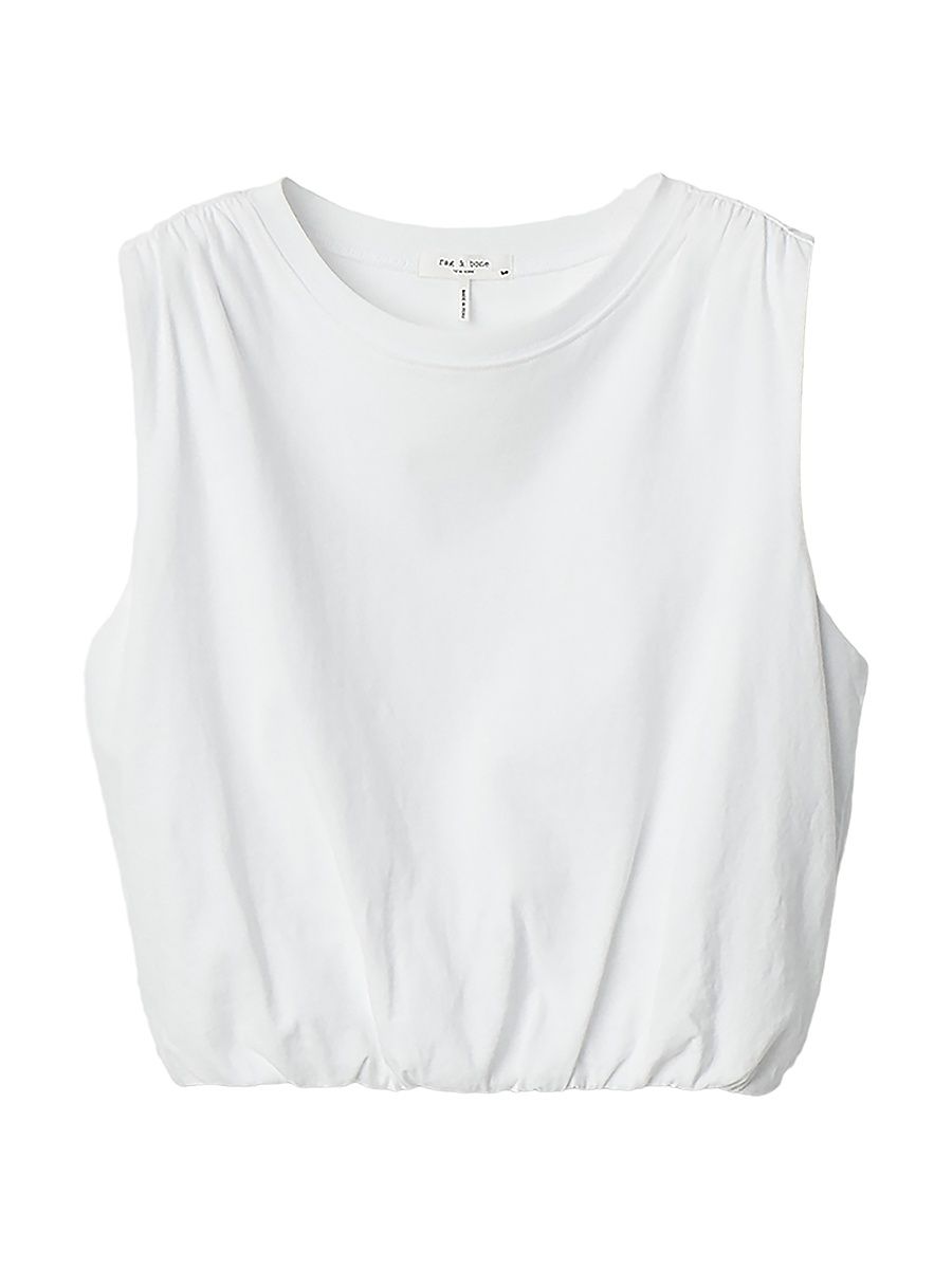 Women's Mica Bubble-Hem Cotton Crop Top - White - Size Large