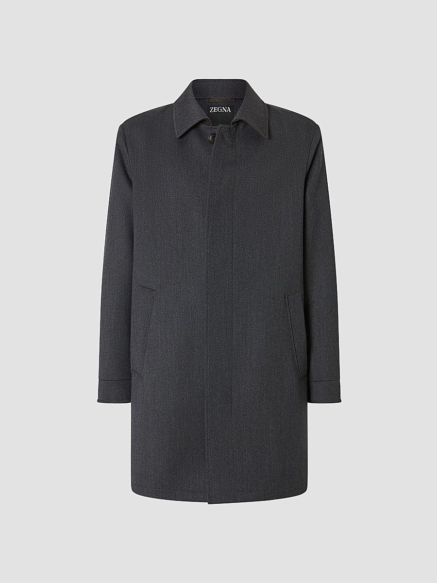 ZEGNA Men's Wool and Cashmere Trenchcoat - Black Melange - Size 36