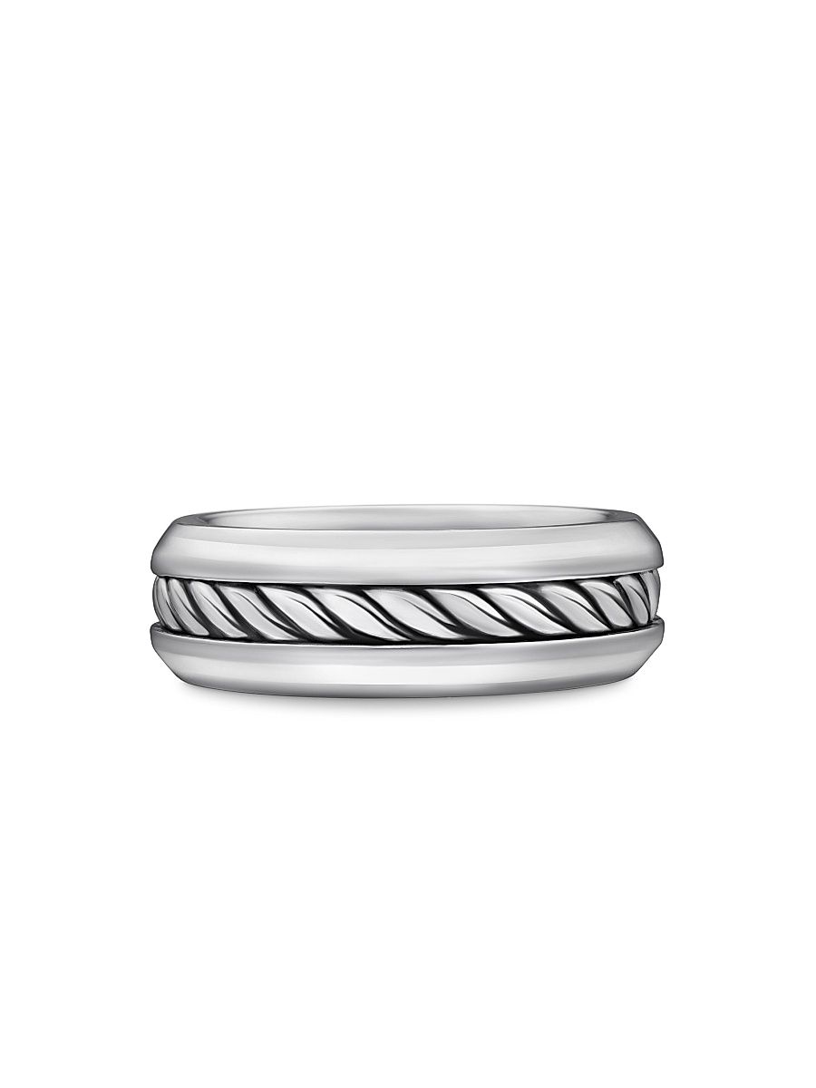 Men's Cable Inset Band Ring - Sterling Silver - Size 10