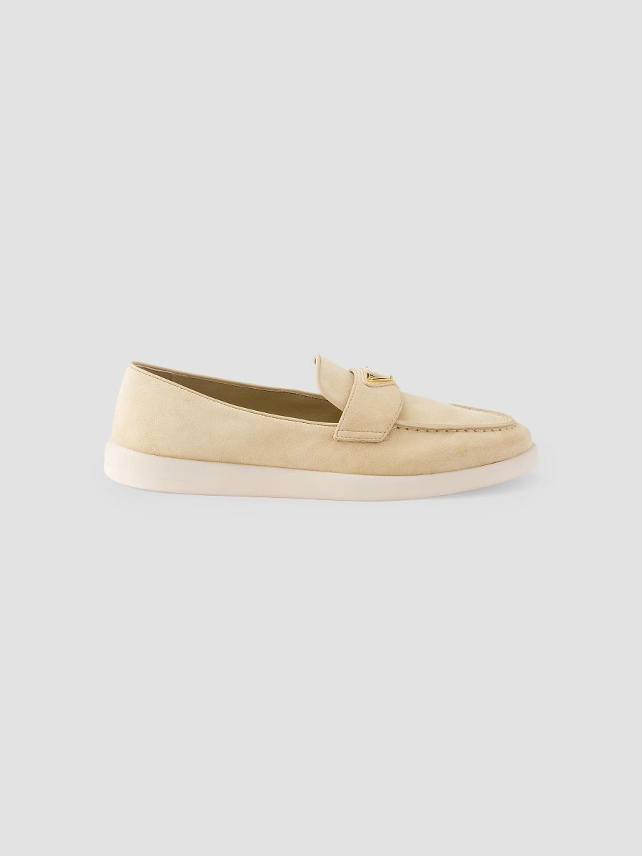 Prada Women's Suede Loafers - Beige Khaki - Size 9