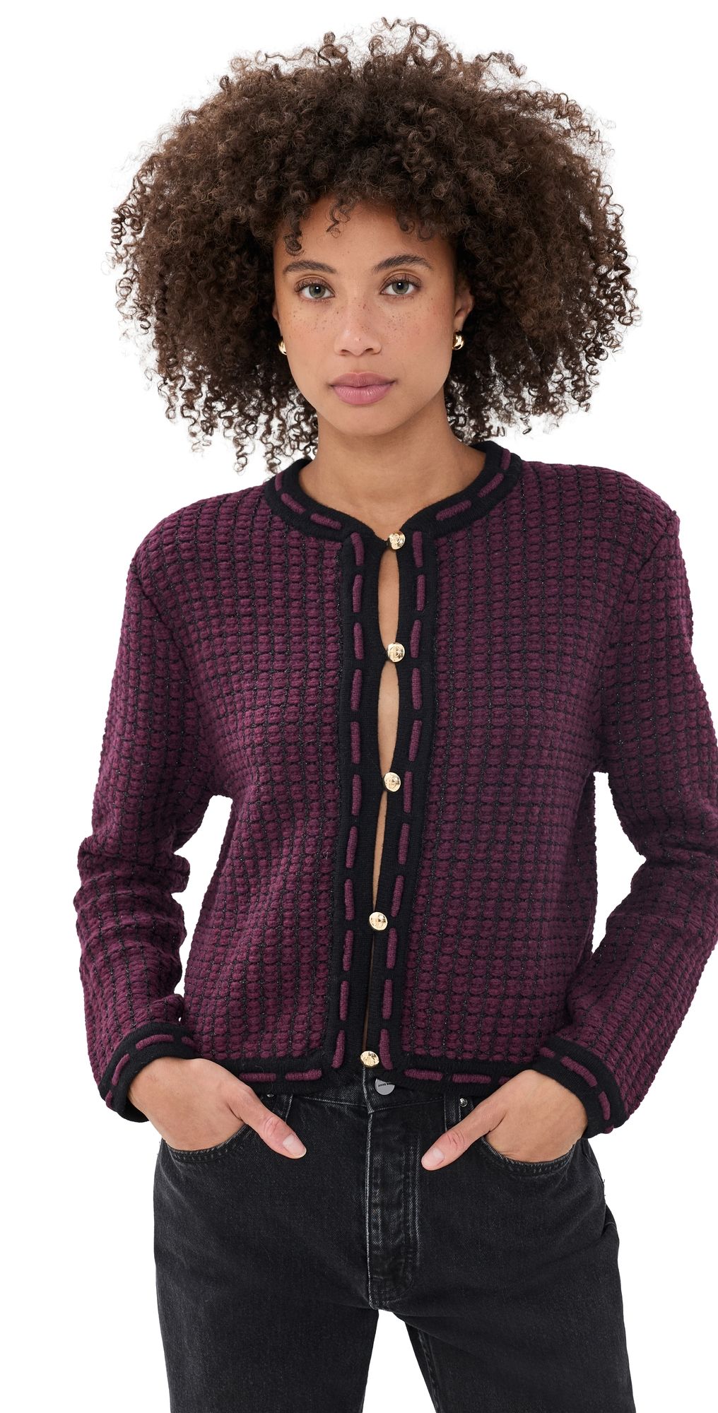 ANINE BING Nora Tweed Cardigan Burgundy XS