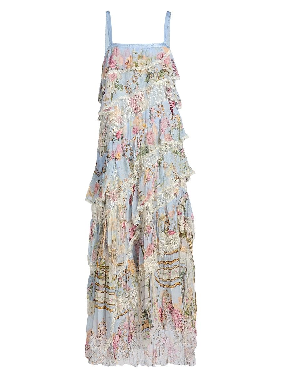 Women's Tiled In Time Asymmetric Spliced Lace Midi-Dress - Tiled In Time - Size Medium