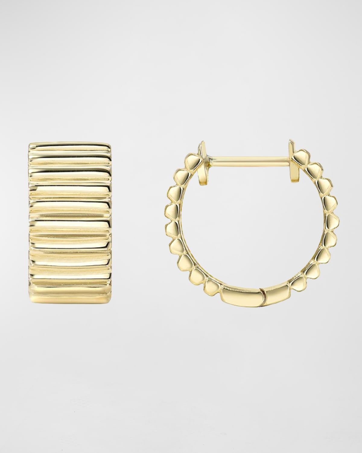 Yellow Gold Thick Notched Huggie Earrings