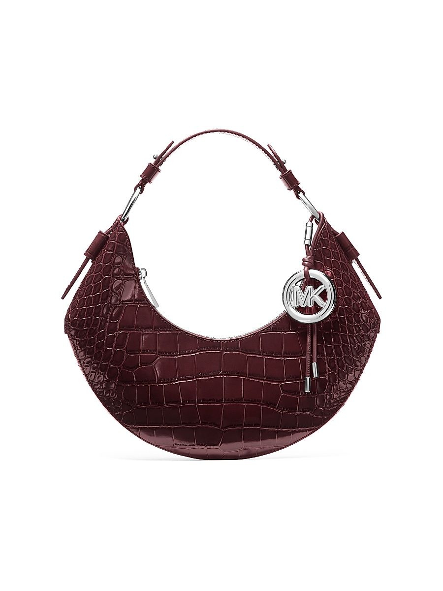 Women's Medium Koa Croc-Embossed Leather Shoulder Bag - Oxblood