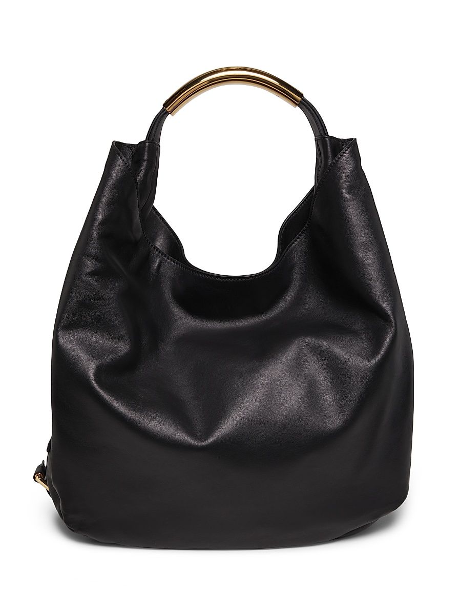 Women's Handle Me Leather Hobo Bag - Black