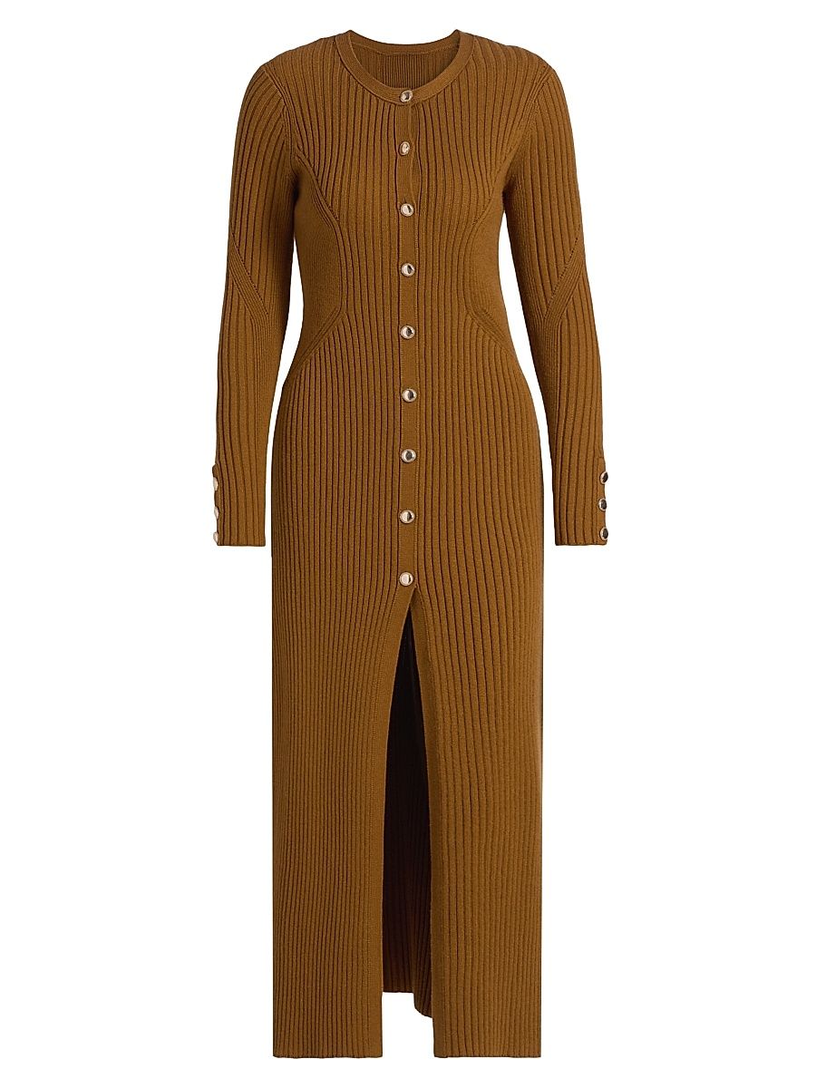 ba & sh Women's Anisa Rib-Knit Long-Sleeve Midi-Dress - Bronze - Size Large