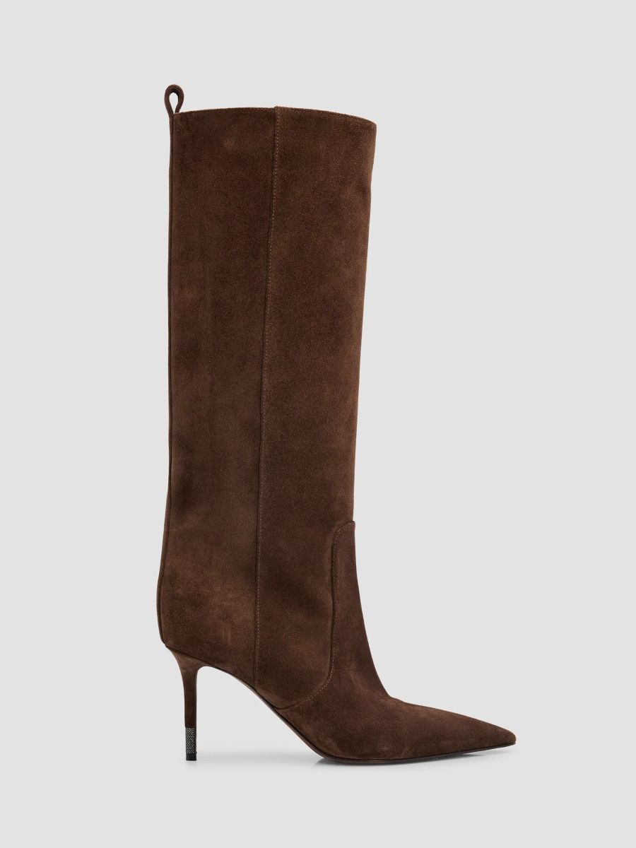 Brunello Cucinelli Women's 80MM Suede Knee High Boots - Espresso - Size 10