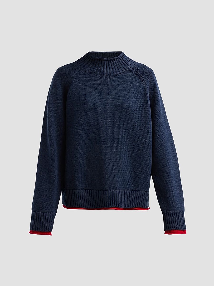 Women's Hazel Rollneck Cotton-Wool Sweater - Navy - Size XL