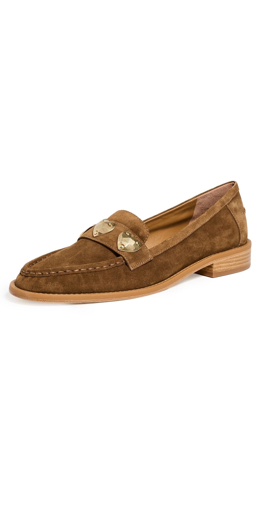 Cinq à Sept Gretta Metal Hearts Suede Loafers golden sienna 37.5