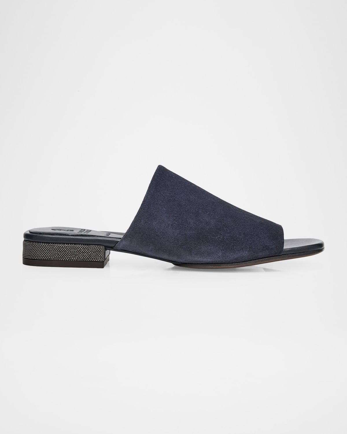 Suede Slide Sandals with Monili Heel