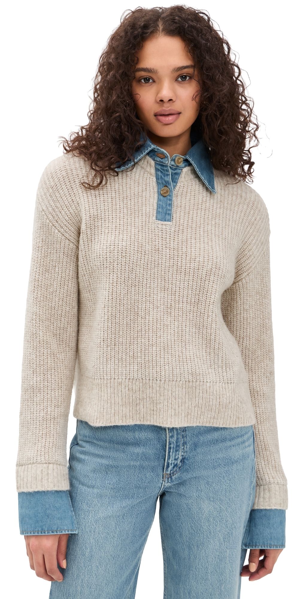 LE JEAN Harvey Sweater Superlight Denim/Oatmeal XS