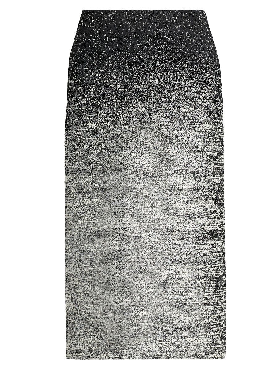 Women's Metallic Ombré Bouclé Knit Pencil Skirt - Black Ivory - Size 12