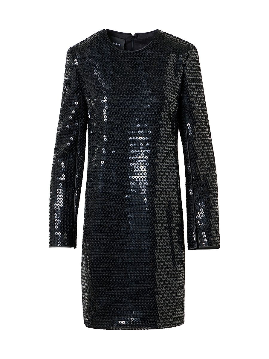 Women's Sequined Long-Sleeve Sheath Cocktail Dress - Black - Size 14