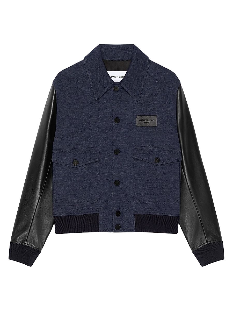 Men's Mix Material Aviator Blouson Jacket - Black - Size 34