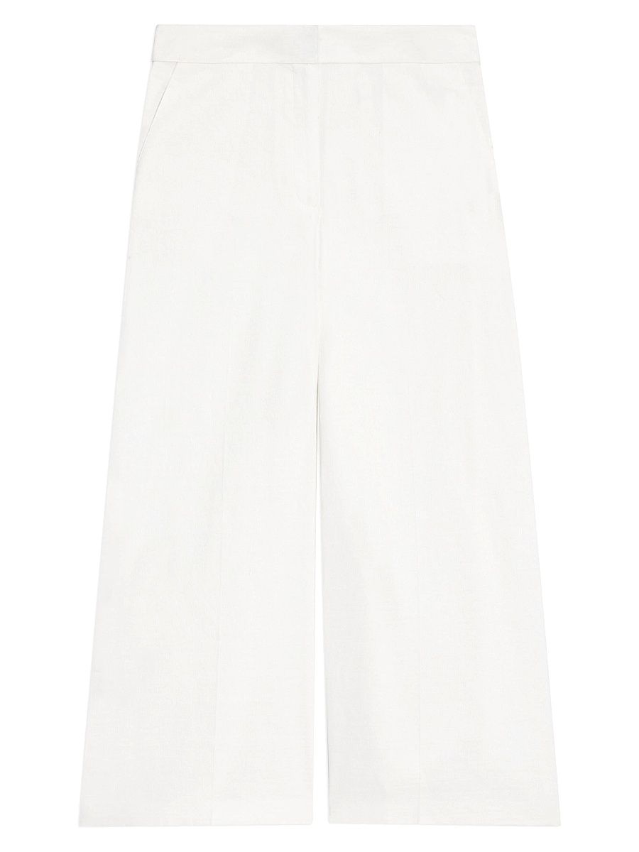 Women's Terena Linen-Blend Wide Crop Pants - White - Size 12