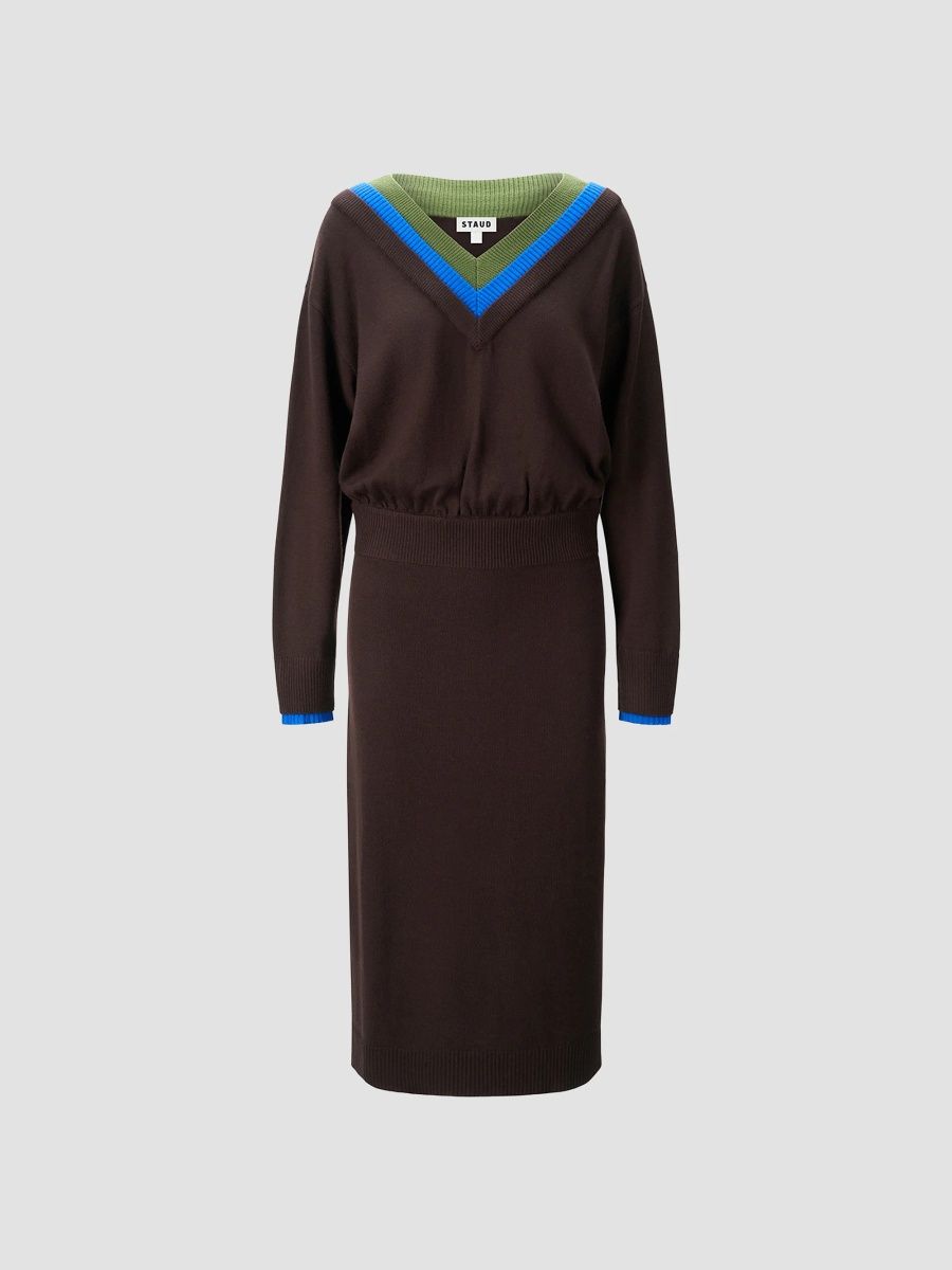 Staud Women's Normandy Wool Sweater Midi Dress - Dark Oak Multi - Size XL