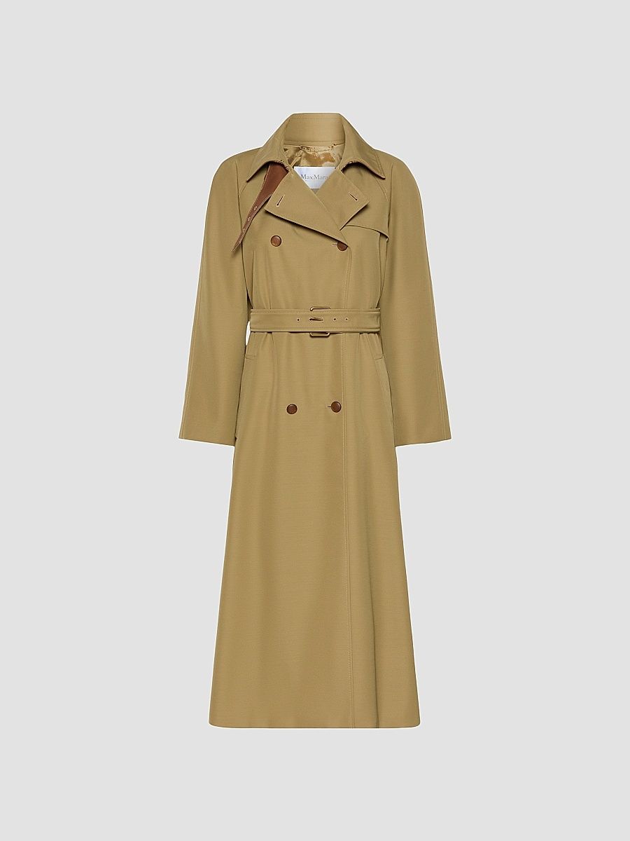 Women's Water Repellent Wool Blend Gabardine Trench Coat - Kaki - Size 2
