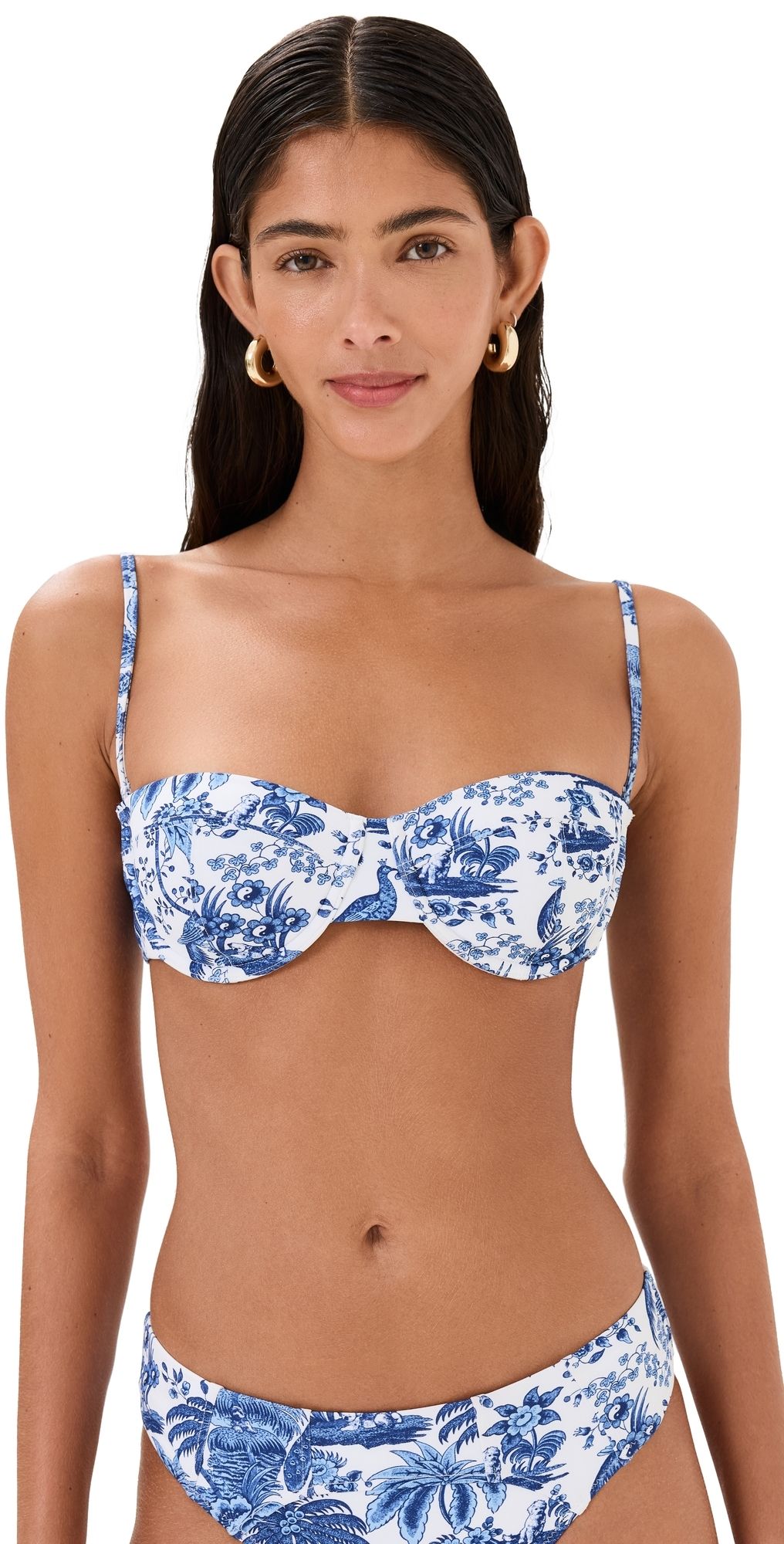 STAUD Jo Balconette Bikini Top Blue Toile M
